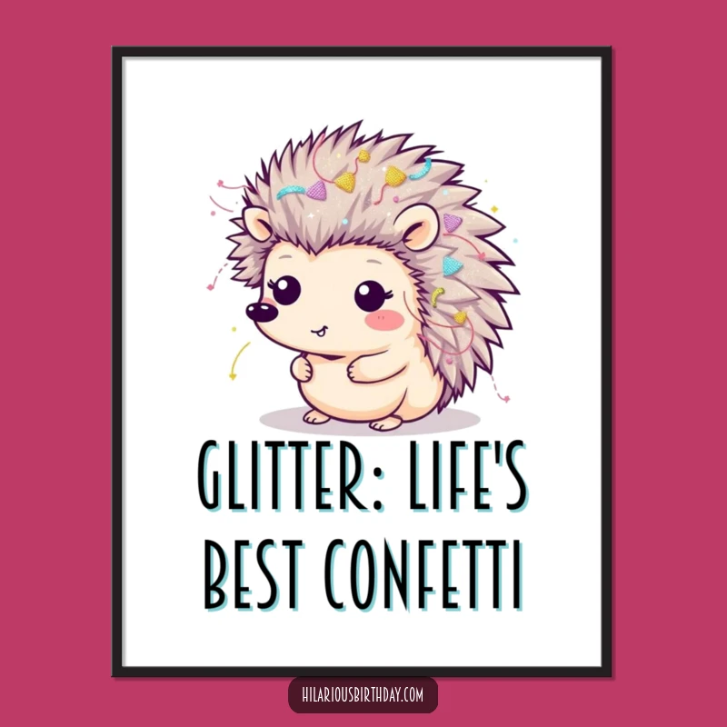 Free Printable Funny Hedgehog Wall Art: Glittery Kawaii, Downloadable Humorous Home Decor