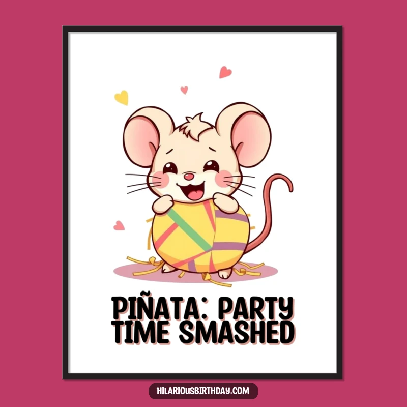Free Printable Funny Mouse Wall Art: Piñata Smash Kawaii, Downloadable Humorous Home Decor