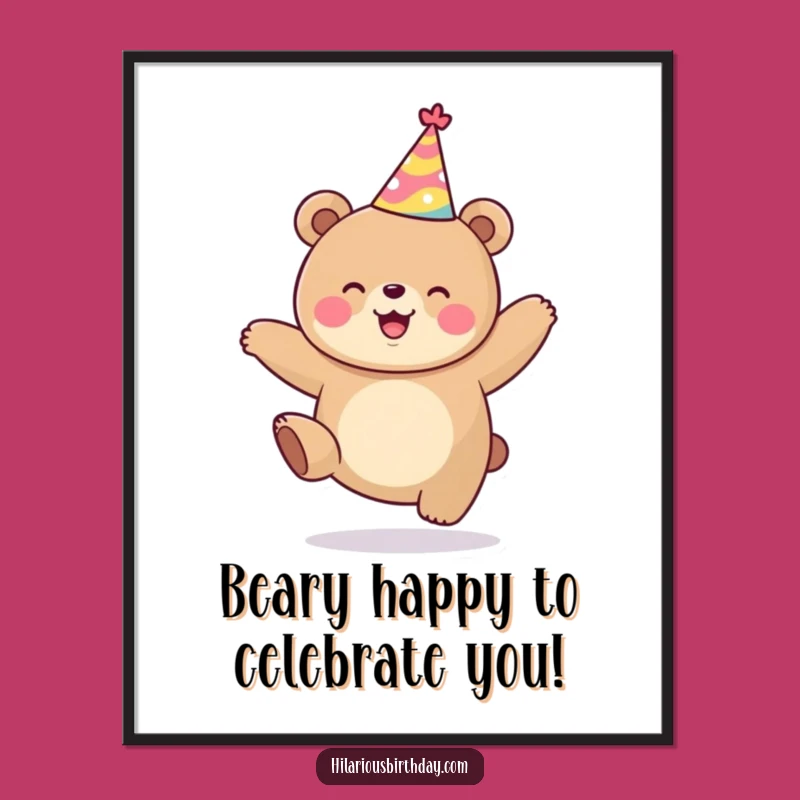 Free Printable Kawaii Bear Wall Art: Funny Jumping Bear Downloadable Decor