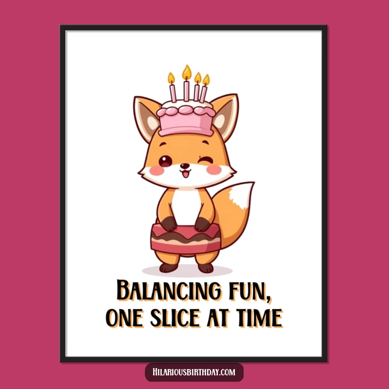 Free Printable Kawaii Fox Wall Art: Cake Head Balance Downloadable Art