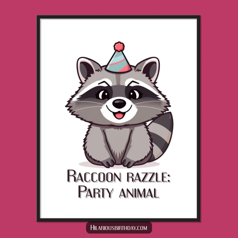 Free Printable Wall Art: Funny Raccoon Party Hat - Humorous Downloadable Decor