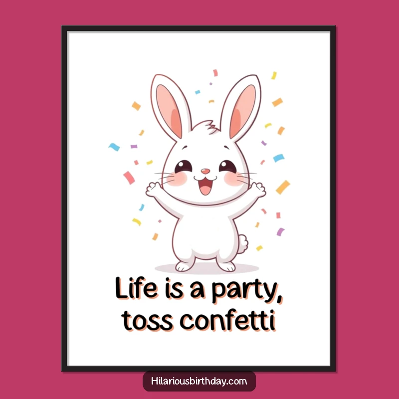 Funny Free Printable Wall Art: Cheerful Rabbit Confetti Toss - Quirky Downloadable Decor