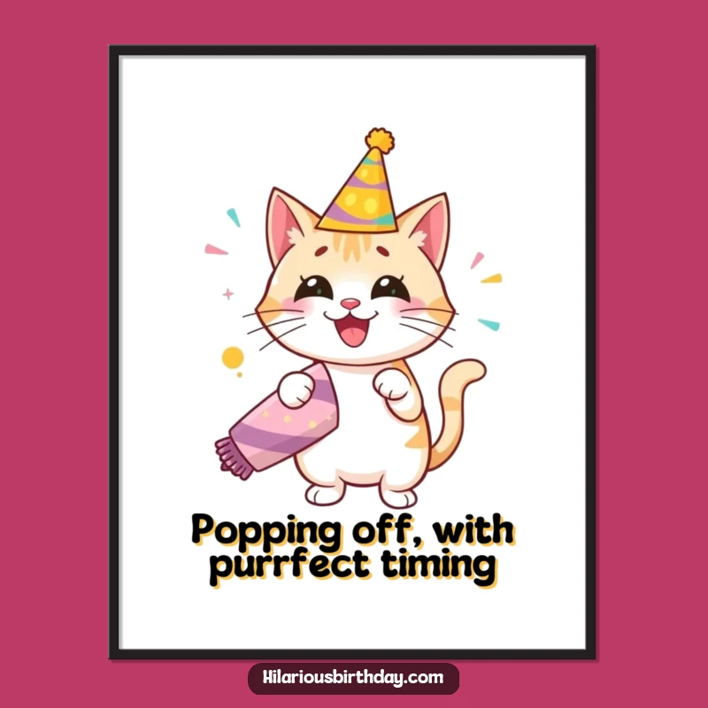 Funny Free Printable Wall Art: Happy Cat with Party Popper - Festive Downloadable