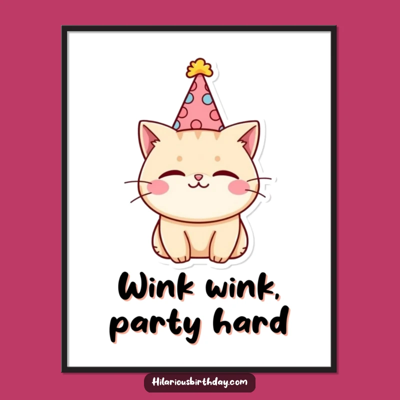Funny Free Printable Wall Art: Kawaii Cat Party Wink - Whimsical Downloadable Decor