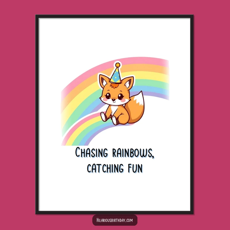 Funny Free Printable Wall Art: Kawaii Fox Rainbow Slide, Dreamy Home Decor