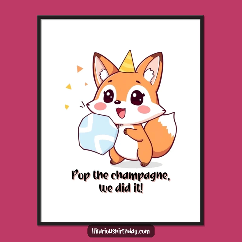 Funny Free Printable Wall Art: Surprised Fox Party Popper - Quirky Downloadable Decor