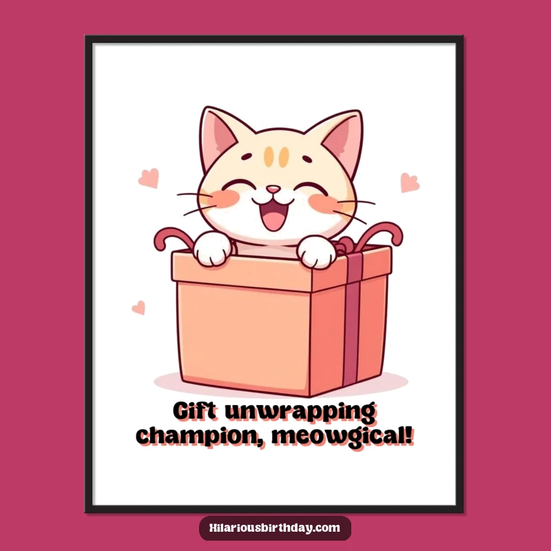 Free Printable Funny Cat Wall Art: Eager Gift Box Surprise Decor