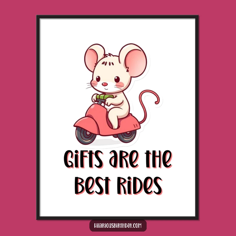 Funny Free Printable Wall Art: Kawaii Mouse Gift Ride - Whimsical Downloadable Decor