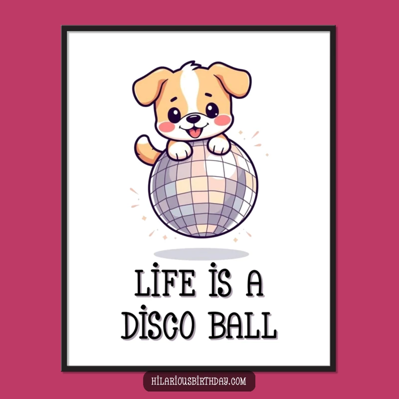 Funny Free Printable Wall Art: Kawaii Dog Disco Ball Bounce - Quirky Downloadable Decor