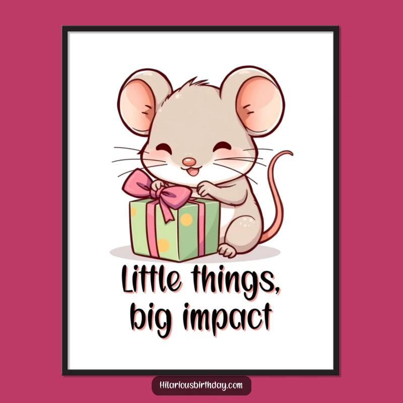 Free Printable Kawaii Mouse Wall Art: Gift Unwrapping Mouse Downloadable Decor