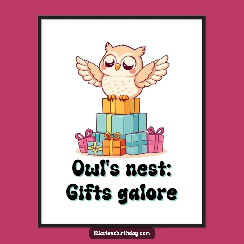 Free Printable Wall Art: Joyful Owl on Gifts - Humorous Downloadable Owl Decor