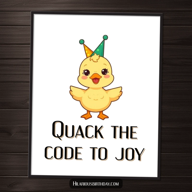 Funny Free Printable Wall Art: Cheerful duckling sporting a party crown, quacking with delight, bringing infectious joy to any room.