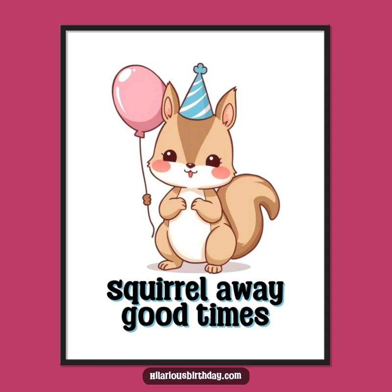Free Printable Kawaii Squirrel Wall Art: Party Hat Squirrel Downloadable Decor