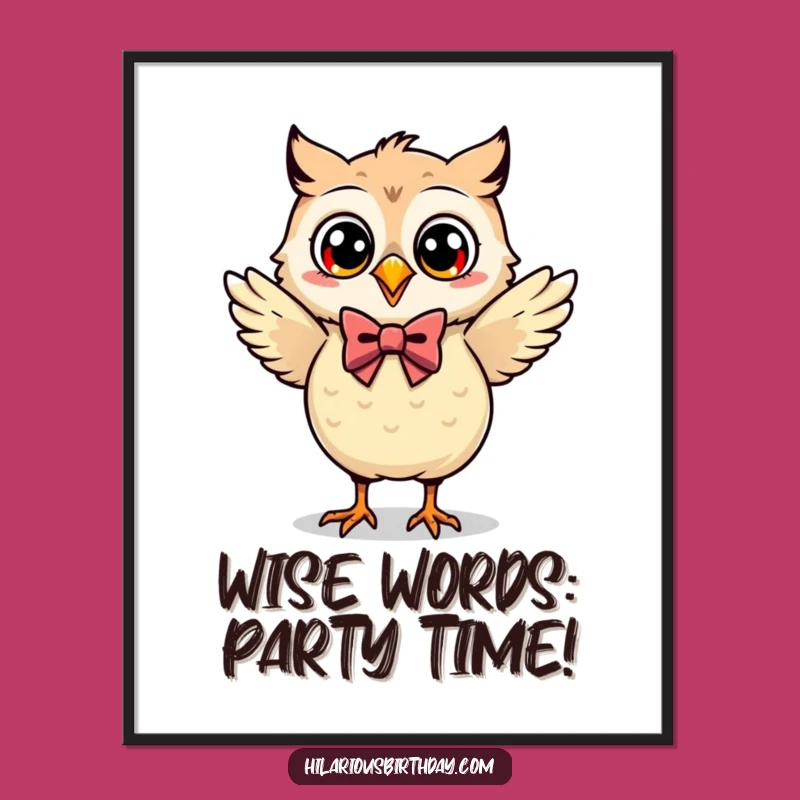 Free Printable Funny Owl Wall Art: Dancing Kawaii Character, Downloadable Humorous Home Decor