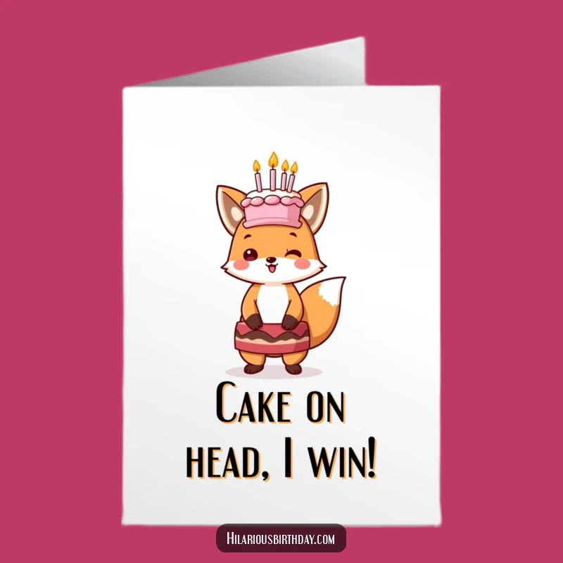 Free Printable Kawaii Fox Birthday Card: Cake Head Fun Downloadable Gift