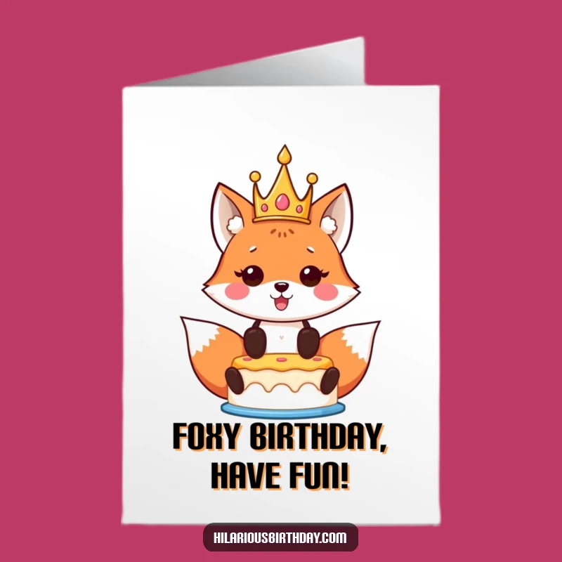 Free Printable Kawaii Fox Birthday Card: Royal Cake! Hilarious Downloadable for a Kingly Celebration