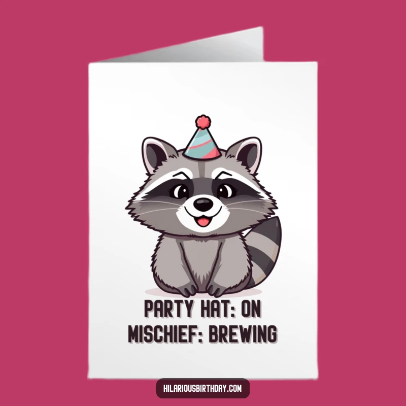Free Printable Birthday Card: Funny Raccoon Party Hat - Instant Download, DIY Gift