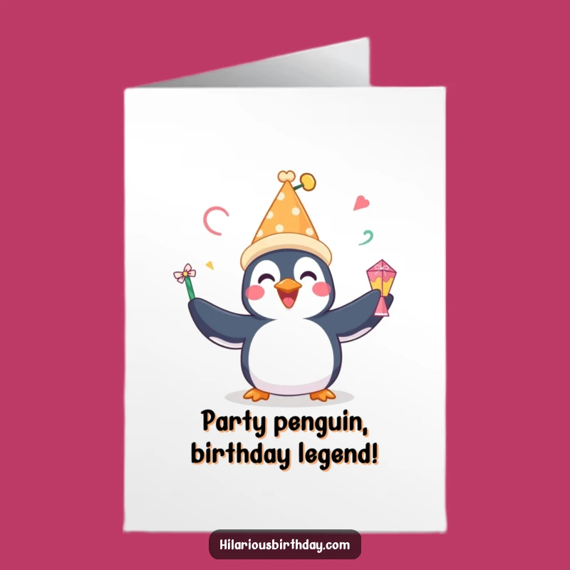 Free Printable Birthday Card: Penguin's Party Tricks, Fun Downloadable Gift