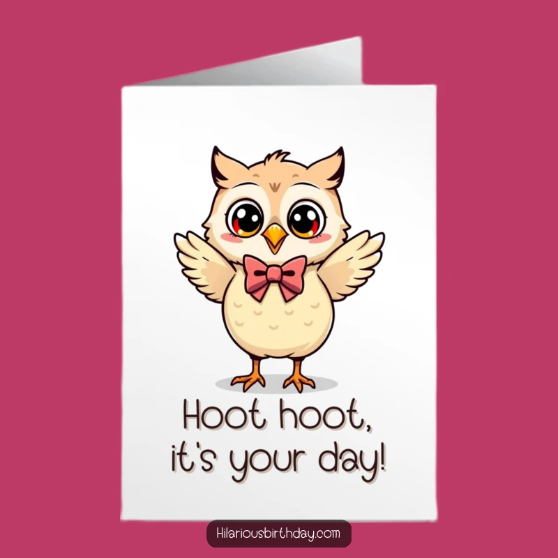 Free Printable Funny Owl Birthday Card: Dancing Kawaii Character, Downloadable Joyful Greeting
