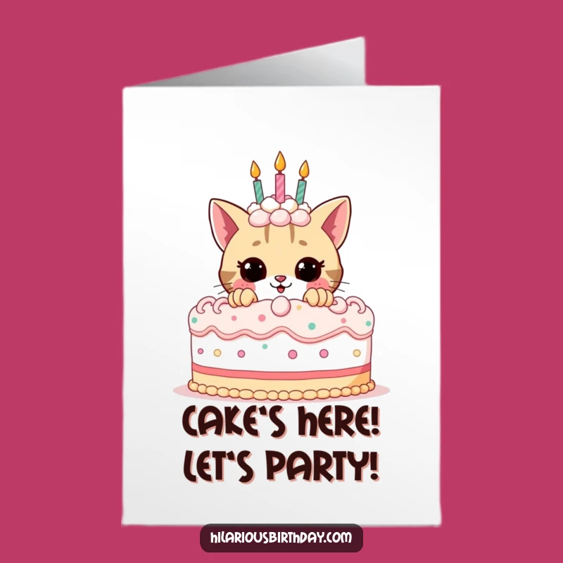 Funny Cat Birthday Card Free Printable: Playful Kitty Peeking Cake Downloadable Gift