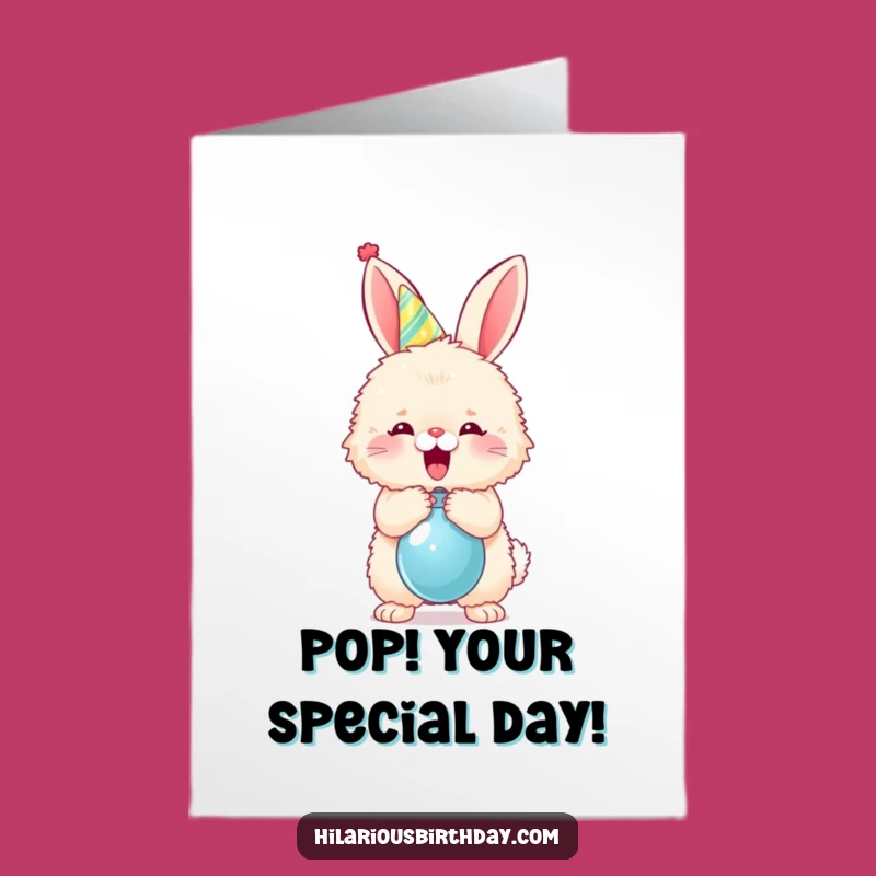 Funny Free Printable Birthday Card: Bunny Popping Balloon, Party Fun Greeting Downloadable