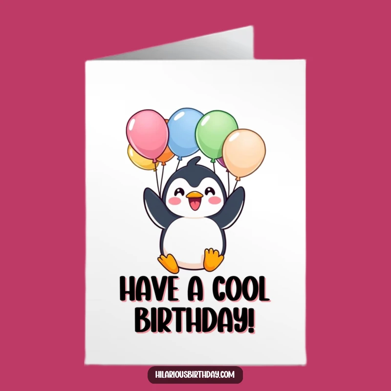 Free Printable Birthday Card: Kawaii Penguin Balloons - Funny Downloadable Gift