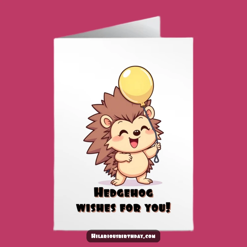 Free Printable Hedgehog Birthday Card: Funny Balloon Grasp Downloadable Gift for Joyful Celebrations