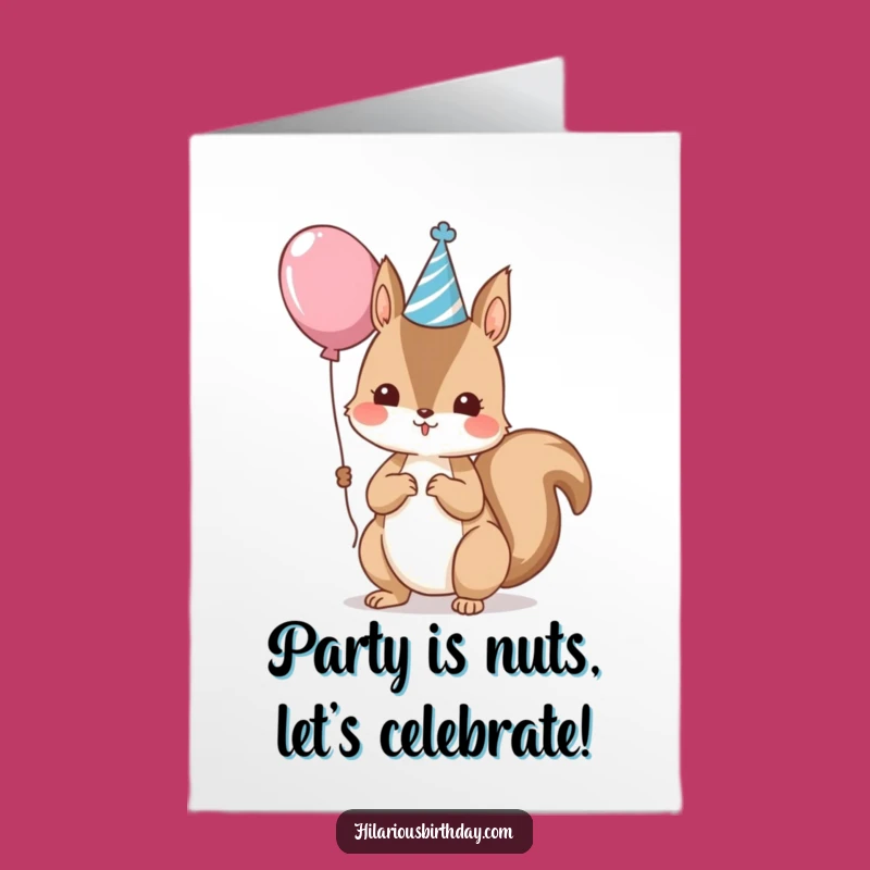 Free Printable Kawaii Squirrel Birthday Card: Party Hat Squirrel Downloadable Gift