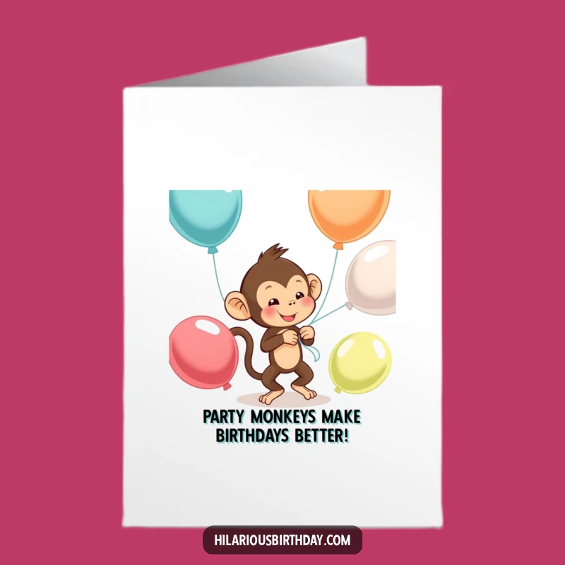 Free Printable Monkey Birthday Card: Funny Balloon Tying Greeting Downloadable Gift