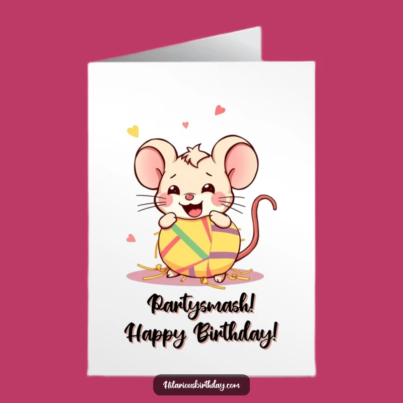 Free Printable Funny Mouse Birthday Card: Piñata Smash Kawaii, Downloadable Celebration Greeting