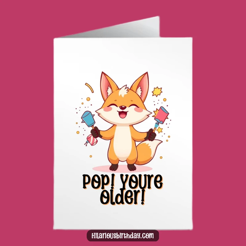 Free Printable Fox Birthday Card: Funny Juggling Poppers Downloadable Gift for Party Lovers
