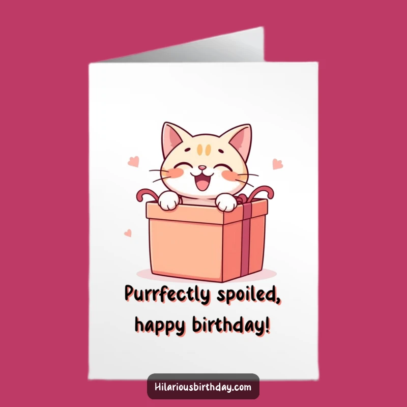 Free Printable Funny Cat Birthday Card: Eager Gift Box Surprise Downloadable