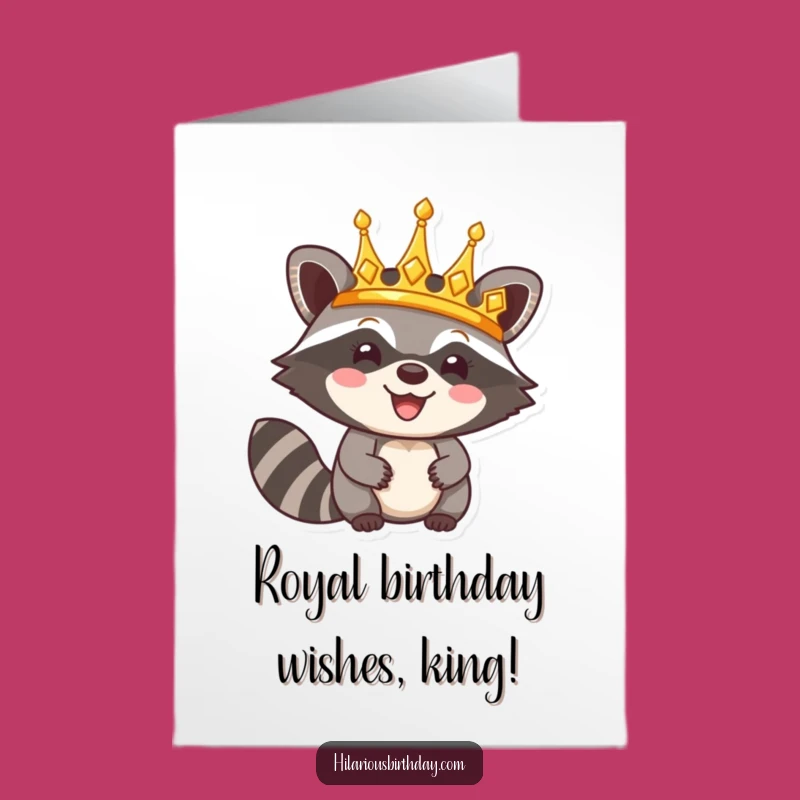Free Printable Birthday Card: Raccoon King's Big Day! Funny Downloadable Gift