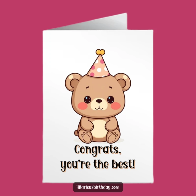 Free Printable Congrats Card: Bear with Party Hat, Celebrate Joyfully