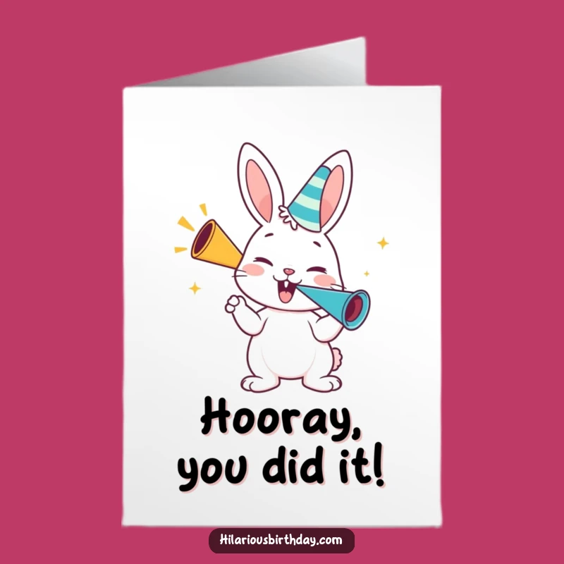 Free Printable Congrats Card: Bunny Party Horn, Celebrate with Gusto