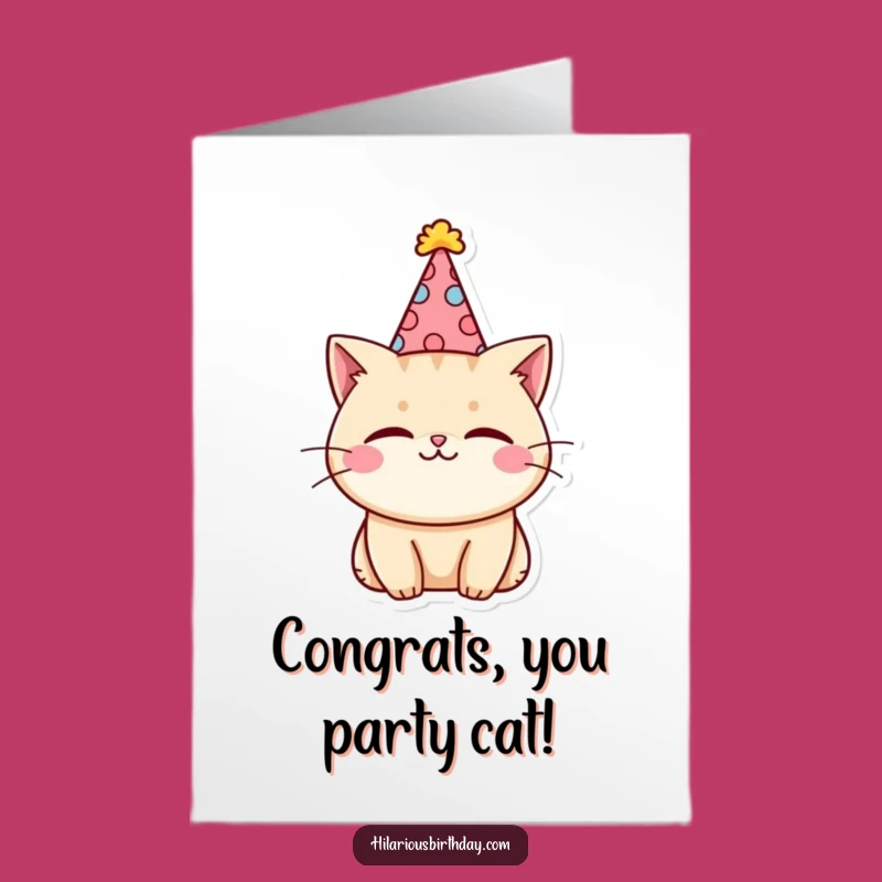 Free Printable Congrats Card: Funny Cat Party Wink - Downloadable Celebration Greeting
