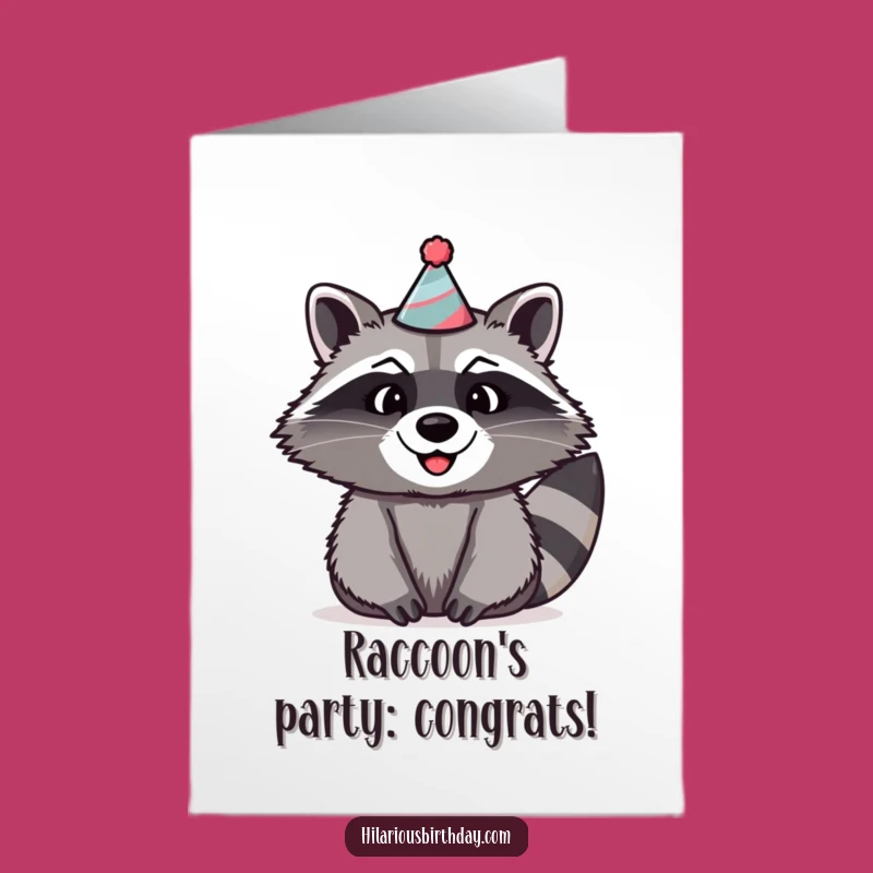 Free Printable Congrats Card: Funny Raccoon Party Hat - Celebrate with Humor