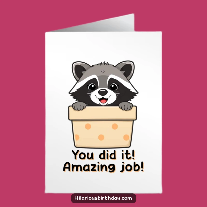 Free Printable Congrats Card: Raccoon Surprise Gift Box - Joyful Downloadable