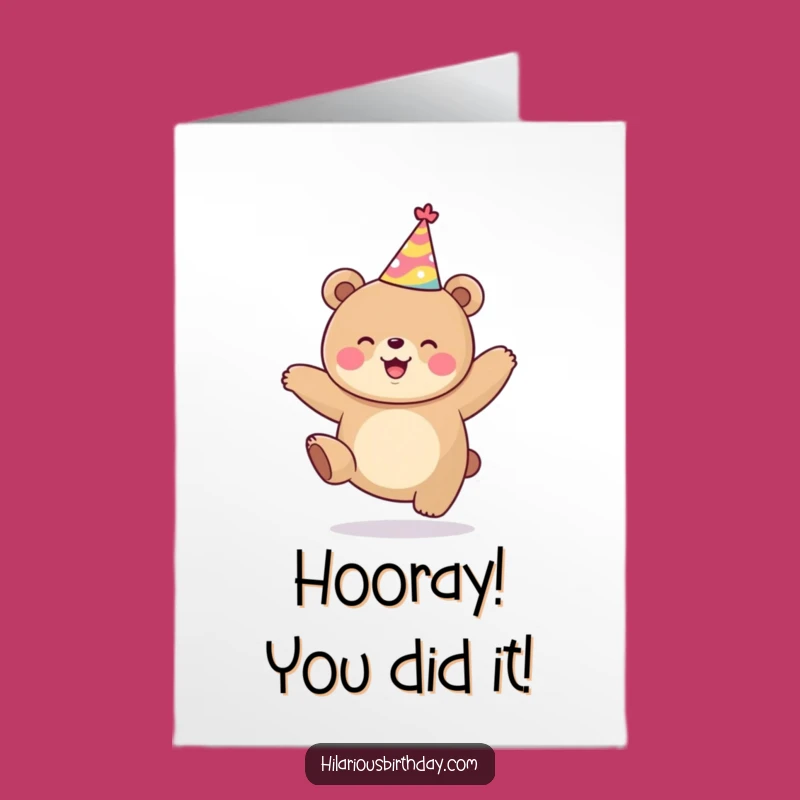Free Printable Kawaii Bear Congrats Card: Joyful Jumping Bear Downloadable for Any Occasion