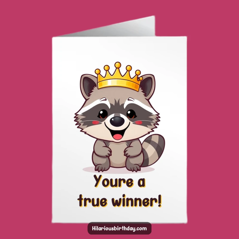 Free Printable Raccoon Congrats Card: Funny Crown King Downloadable Gift for Champions