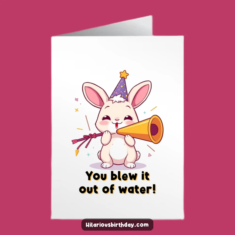 Free Printable Congrats Card: Rabbit with Party Horn - Festive Downloadable