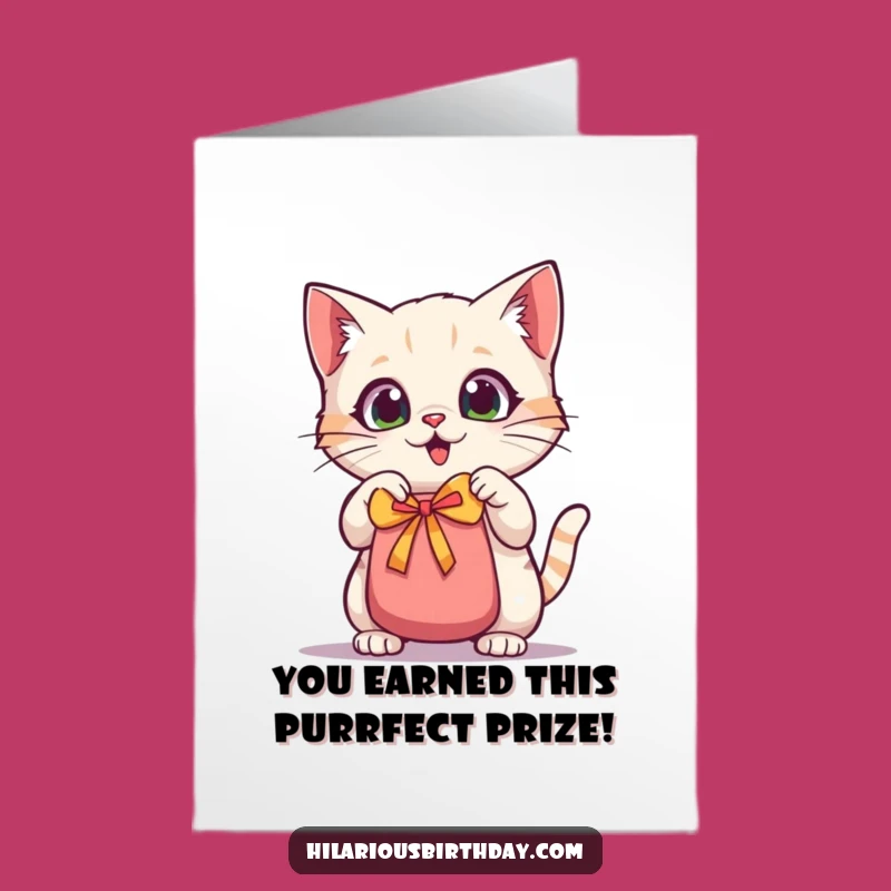 Free Printable Congrats Card: Kawaii Cat Gift Bag Funny Downloadable Greeting Card