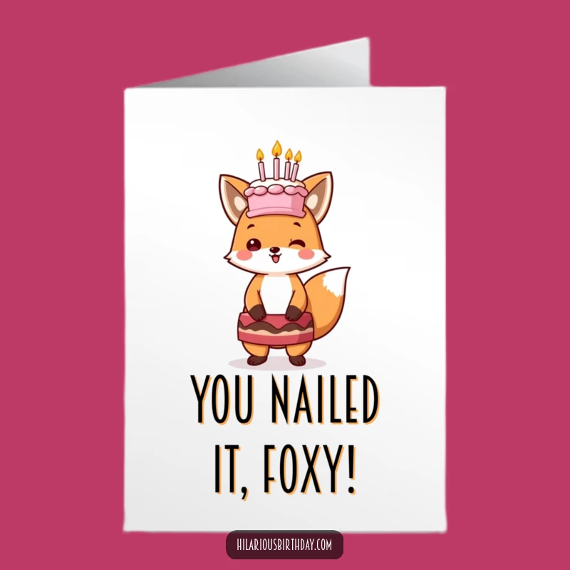 Free Printable Kawaii Fox Congratulations Card: Cake Head Celebration Downloadable