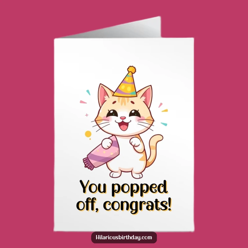Free Printable Congrats Card: Happy Cat with Party Popper - Joyful Downloadable