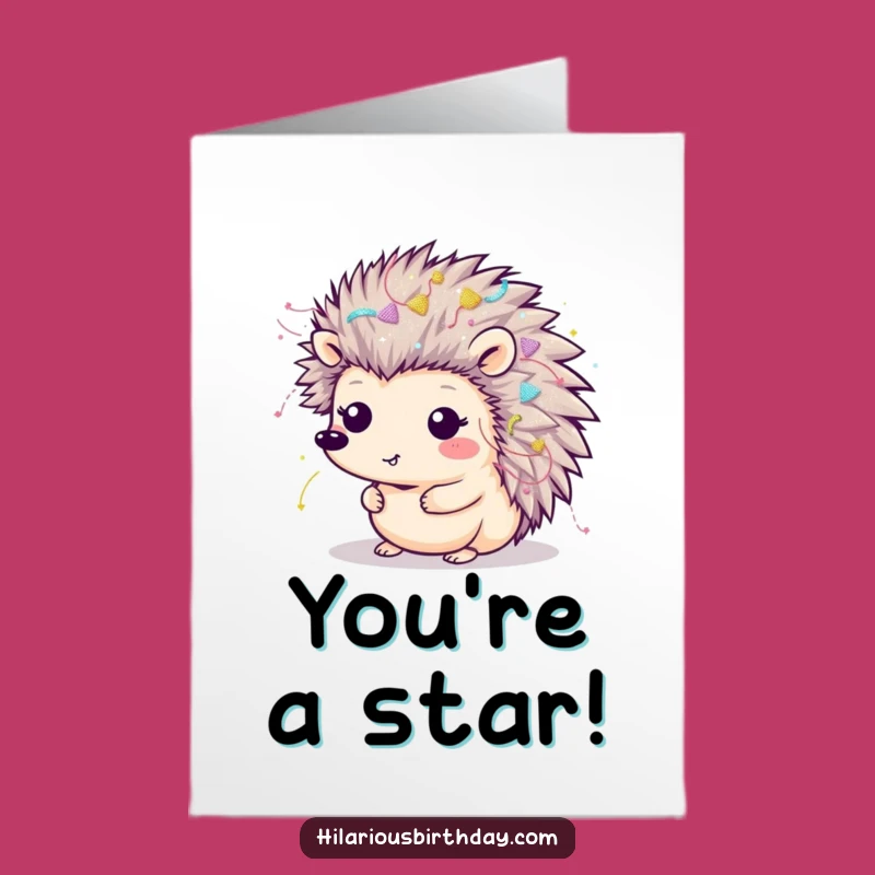 Free Printable Funny Hedgehog Congratulations Card: Glittery Kawaii, Downloadable Celebration Greeting