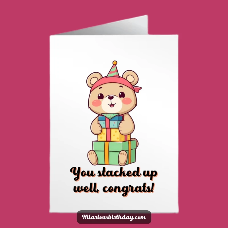 Free Printable Congrats Card: Smiling Bear with Gifts - Joyful Downloadable
