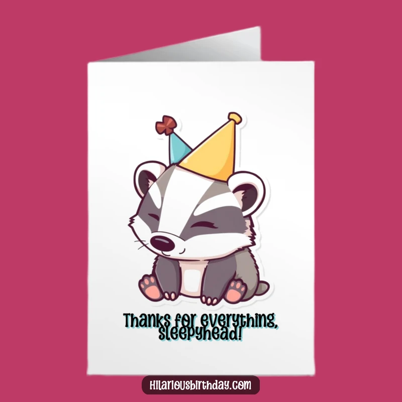 Free Printable Badger Thank You Card: Funny Sleepy Party Hat Gratitude Downloadable Gift