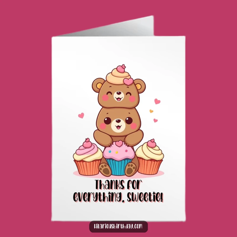 Free Printable Funny Bear Thank You Card: Cupcake Stacking Gratitude