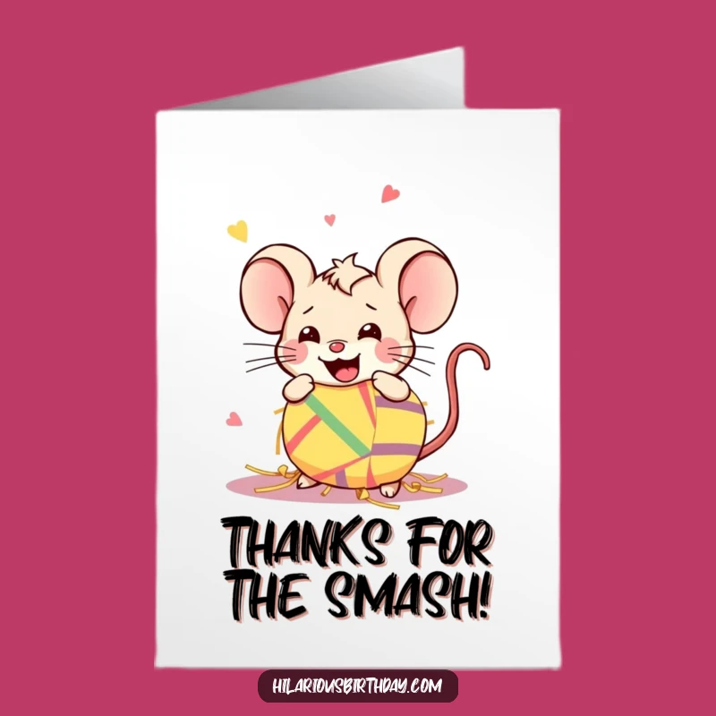 Free Printable Funny Mouse Thank You Card: Piñata Smash Kawaii, Downloadable Appreciation Greeting
