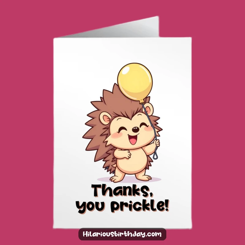 Free Printable Hedgehog Thank You Card: Funny Balloon Grasp Downloadable Gift for Gratitude
